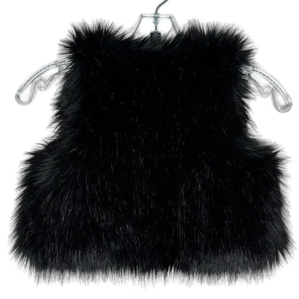 Polo Ralph Lauren Vest Girls 5l Black Faux Fur Open Neutral Playful‎ Fun Trendy
